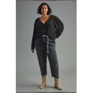PilcroThe Wanderer Corduroy Pants Black Distressed Straight Leg Anthropologie 30